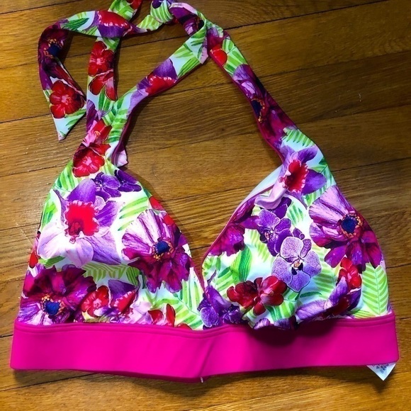 ⭐️🌟NWOT 14 Land’s End Fuchsia Floral Bikini Top - Picture 1 of 3